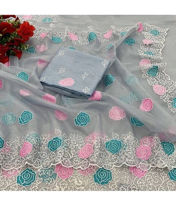 Gullak Lycra Printed Regular Saree With Unstitched Blouse Piece ( Grey )