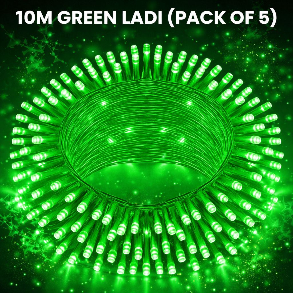 SPARKWORLD 10 Meter Green LED Decorative Ladi Lights (Pack of 5) For Home, Diwali, Wedding & Party Decoration with Free Jointer (7+1) - Electricals | Buy online on ZillyBuy