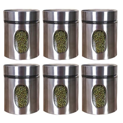 350 ML Clear Glass Steel Window Jars Food Spices Canister for Kitchen tools out layer steel food storage jar (pack of 6)