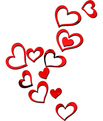 Asmi Collection Self Adhesive 12 Red Acrylic Mirror Hearts Wall Sticker ( 110 x 60 cms )