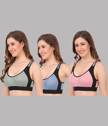 Kiran Enterprises Multicolor Cotton Non Padded Women's Sports Bra ( Pack of 3 )