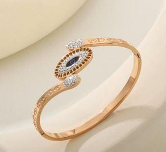 Stainless Steel Gold/Rosegold Plated Evil Eye Kada - STKD 48