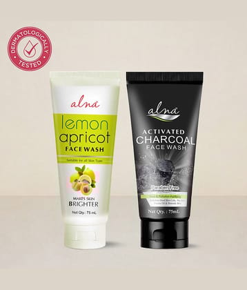 Alna Lemon Apricot Face Wash with Charcoal Face Wash 75ml Each , Pack of 2