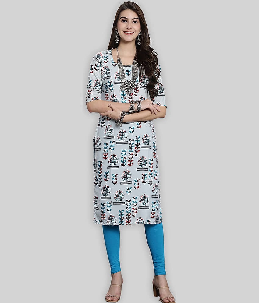 7Threads Crepe Printed Straight Women's Kurti - Grey ( Pack of 1 )