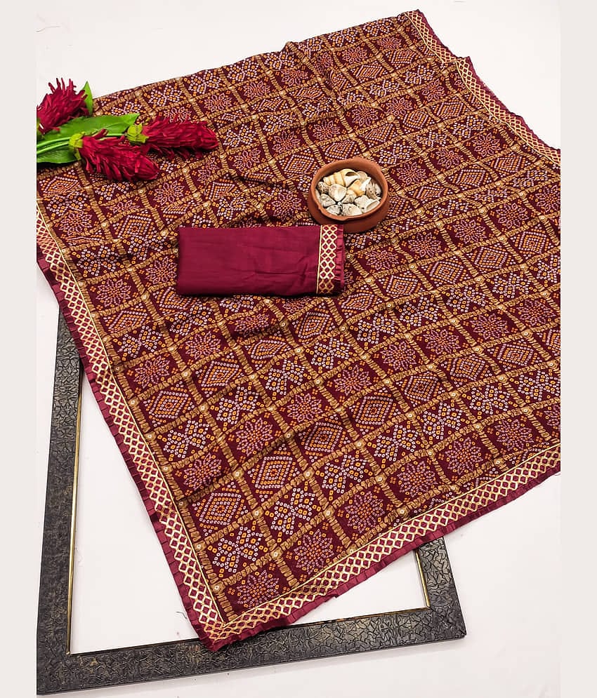 Kanooda Prints Georgette Printed Regular Saree With Unstitched Blouse Piece ( Maroon )
