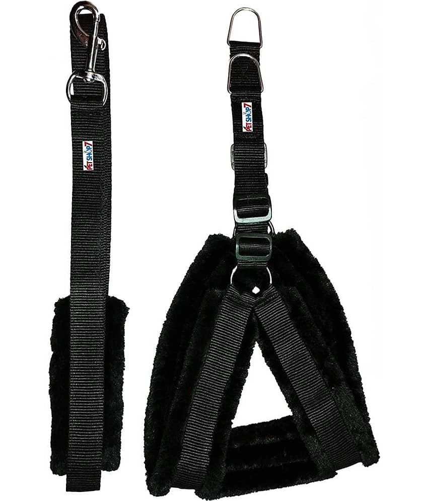 Petshop7 Fur Padded  Nylon Dog Harness ,  Dog Leash  Small (Chest Size - 23-28inch)