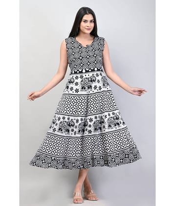 Frionkandy Women Cotton Printed Fit & Flare Dress ( Multicolor )