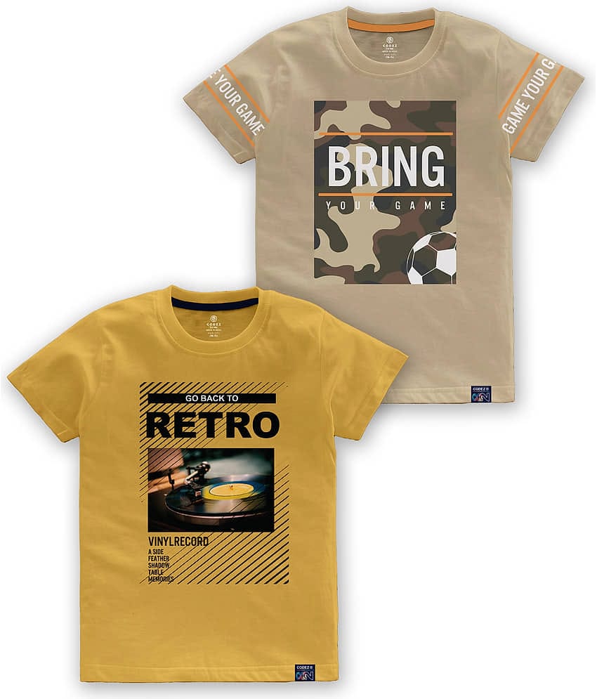 CODEZ Pack of 2 Boys Cotton Blend T-Shirt ( Multi Color )