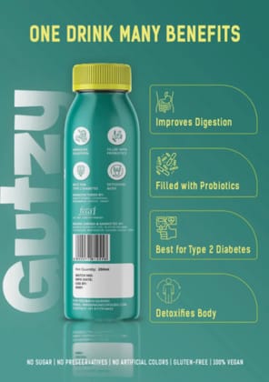 Gutzy Probiotic Drink 6 Pack Spicy and Healthy Aids Digestion, 1 Billion Probiotics, Best for Type 2 Diabetes, Detoxifies body Zero Sugar, Zero Preservatives, 100 Natural, 100 Vegan