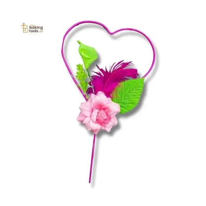 Handmade Heart Shape Floral Cake Topper – Pink