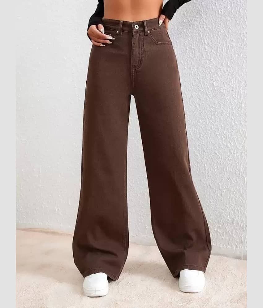 Niffer Fashion - Brown Denim Wide Leg Women's Jeans ( Pack of 1 )
