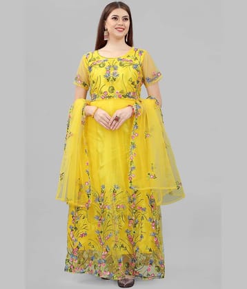 Apnisha - Yellow Anarkali Net Women's Semi Stitched Ethnic Gown ( Pack of 1 )