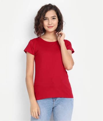 Be Awara Women Cotton Solid Regular Fit Round Neck T-Shirt ( Red )