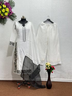 Beautiful Party Wear Top And Plazzo With Fancy Dupatta