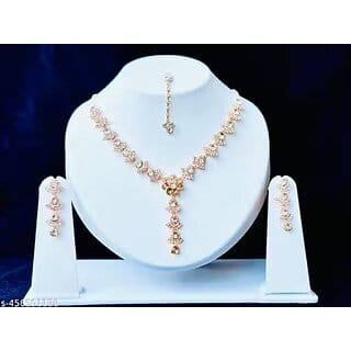 Rose Gold Necklace & Earrings Set for Women | Elegant Fashion Jewelry for Party, Wedding & Festive