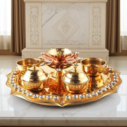 Brass Pooja Thali Fancy Yellow (ZMAS536 A)