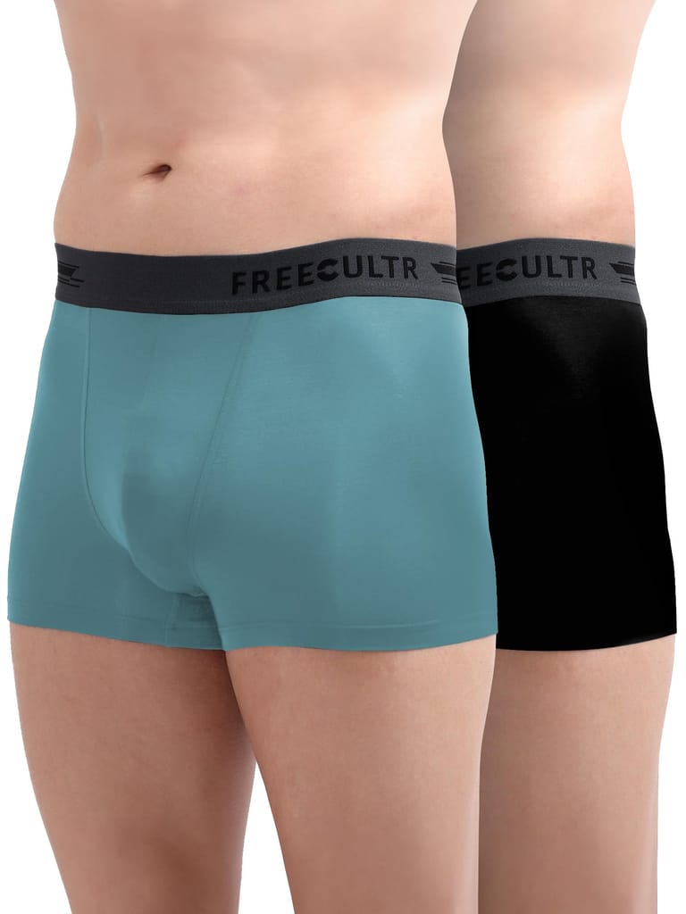 Freecultr Men's Underwear Anti Bacterial Micromodal Airsoft Trunk - Non Itch No Chaffing Sweat Proof - Pack of 2-Martini Blue,Pot Black