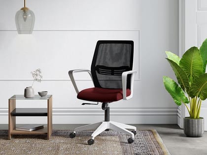Vurv Mid Back Knitted Fabric Mesh Ergonomic Study Chair (Milan Red) (1-Year Warranty, Adjustable Height)