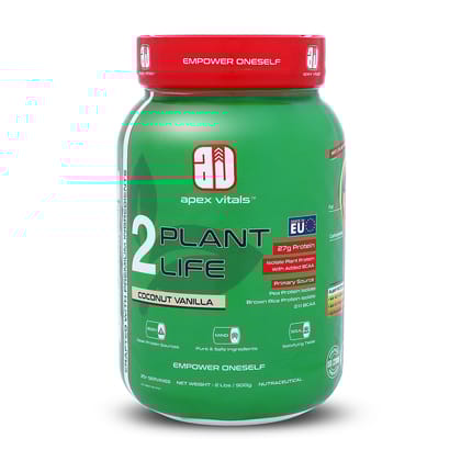 Apex Vitals 2 Plant Life - Natural Vegan Plant Protein Powder | Pea & Brown Rice Isolate|27g Protein, 2000mg BCAA| Easy to Digest |FDA, EFSA & FSSAI Certified |Vegan| Coconut Vanilla - 2 lbs, Sha