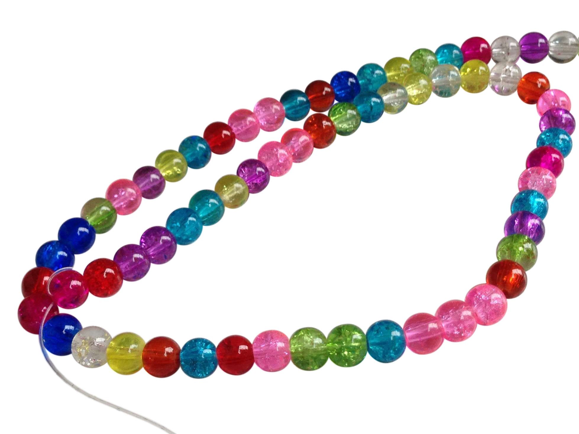 Crackle Glass Beads 6mm Round Assorted Color Mix (Sold as 1 String, 65+ Beads/string)-1 String (65+ Beads)