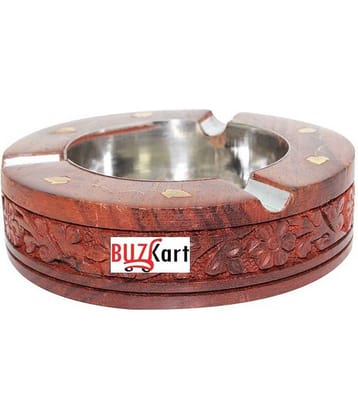 BuzyKart Sheesham Wood Hand Carved Round Ash Tray