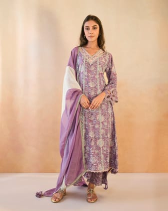 Mauve Chintz Dupatta-One Size / Mauve White