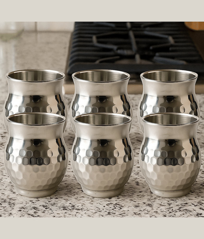 Visaxmi Textured Steel Tea Cup 170 ml ( Pack of 6 )