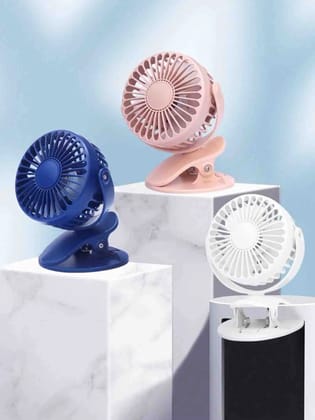 Portable Clip Fan  Mini USB Rechargeable Table Fan with 3-Speed Modes, Silent Operation, Strong Clip Base, Adjustable Desk Fan for Study Table, Bedside, Office, Kitchen, Baby Cot, Stroller & Travel Use (Random Color)