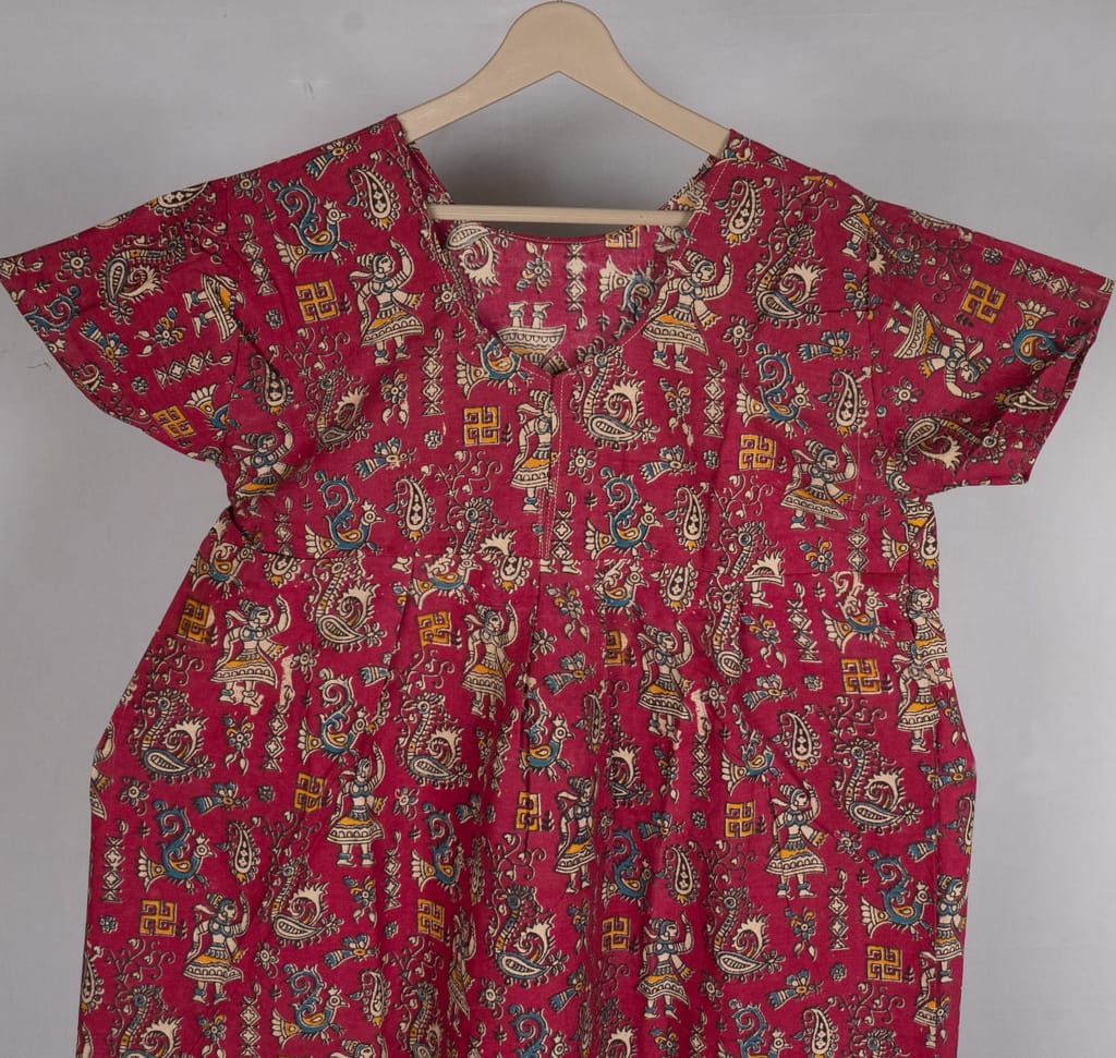 Red kalankari cotton printed crop top