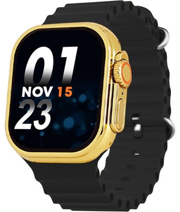 SKYRISE Ultra Max Golden Edition Smartwatch | Heart Rate | Steps | Wireless Charging Smartwatch (Black Strap, 2.01 Inch Big Sunlight Proof Display)