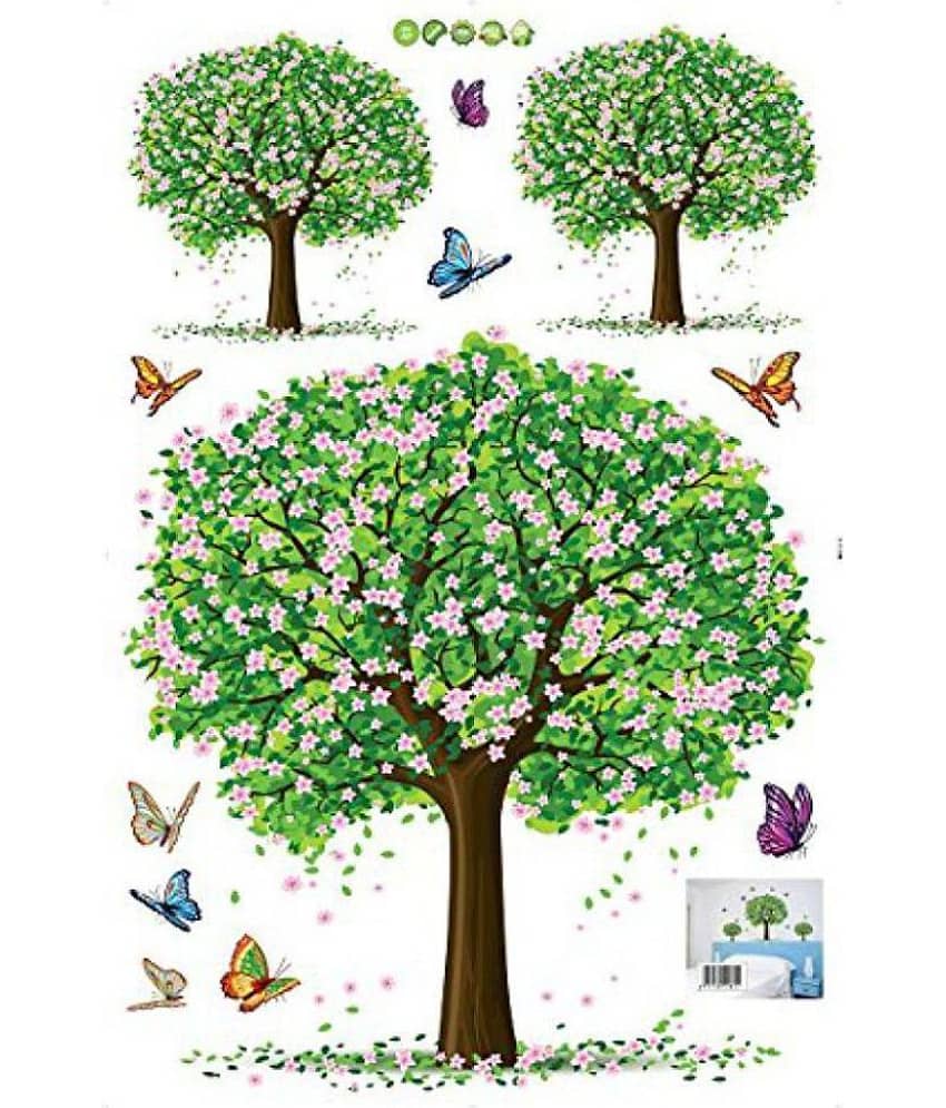 Print Mantras Tree Flowers Butterfly wall stickers Nature Sticker ( 120 x 140 cms )