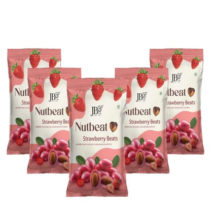 Nutbeat - strawberry flavor chocolate coated almonds | combo pack of (55g X 5)