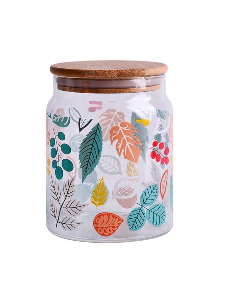 Borosilicate Glass Jar - 650Ml, Leaf Prints
