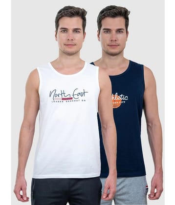 Lux Cozi Cotton Relaxed Fit Printed Sleeveless Mens T-Shirt - White ( Pack of 2 ) - None