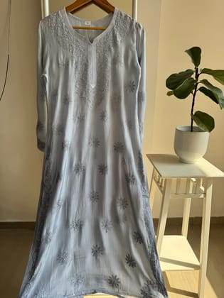 Muslin Chikankari Kurti with Mukaish work - Grey Ombre-Grey Ombre / Muslin / S