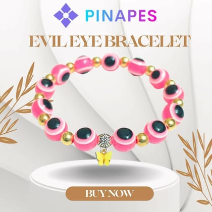 Pinapes Yellow Butterfly Beads and Evil Eye Charm Bracelet A Must-Have for Fashionable and Superstitious Women - Pink