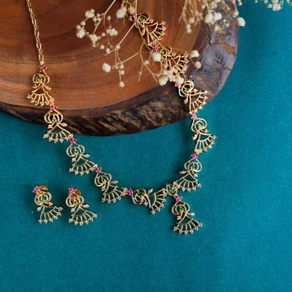 Emerald Ruby Fusion Necklace-Red-Green-White / Gold Plated / Free Size