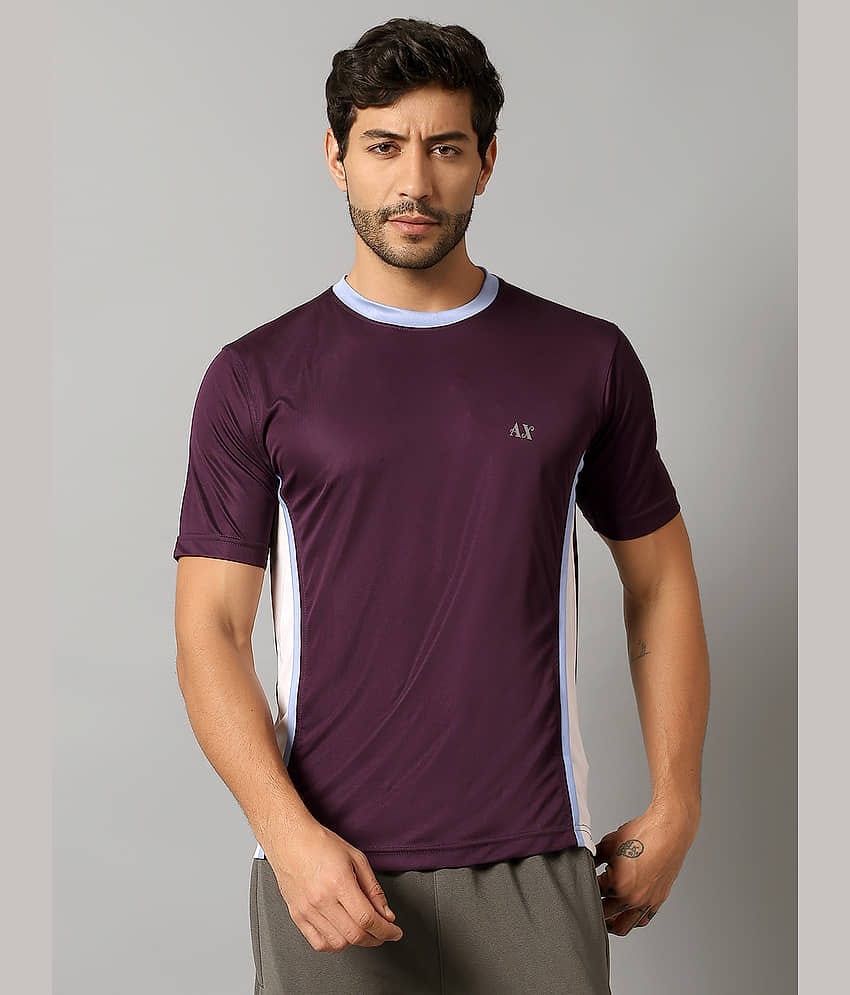 Auxamis Polyester Regular Fit Colorblock Half Sleeves Men's Round T-Shirt - Purple ( Pack of 1 )