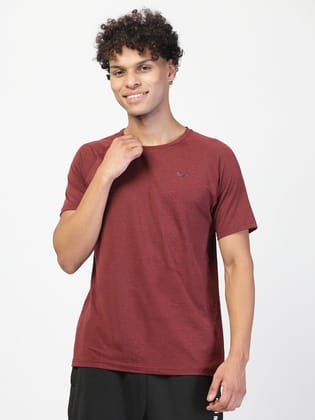 Invincible Men's Round Neck Gym T-shirt-Maroon / S