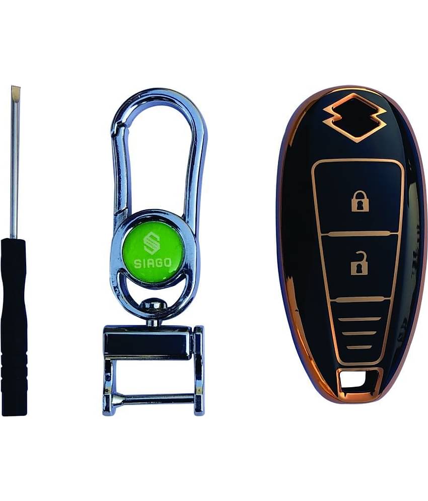 SIAGO Soft TPU Car Key Cover for Maruti Suzuki | Ciaz | Swift | Ertiga | Ignis | Ritz | S-Cross | SX4 | Vitara Brezza 2 Button Smart Key with Key Chain