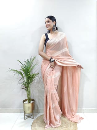 Fancy Ready To Wear Soft Silk Saree with Satin Belt Patta-Ligth Pink