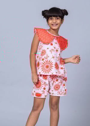 Girls Cotton Top & Shorts Coord Set| Celestial Sun-0-6M