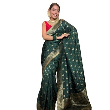 Women's Silk Printed Saree With Unstitched Blouse 5.5Mtr (Green)-PID60143