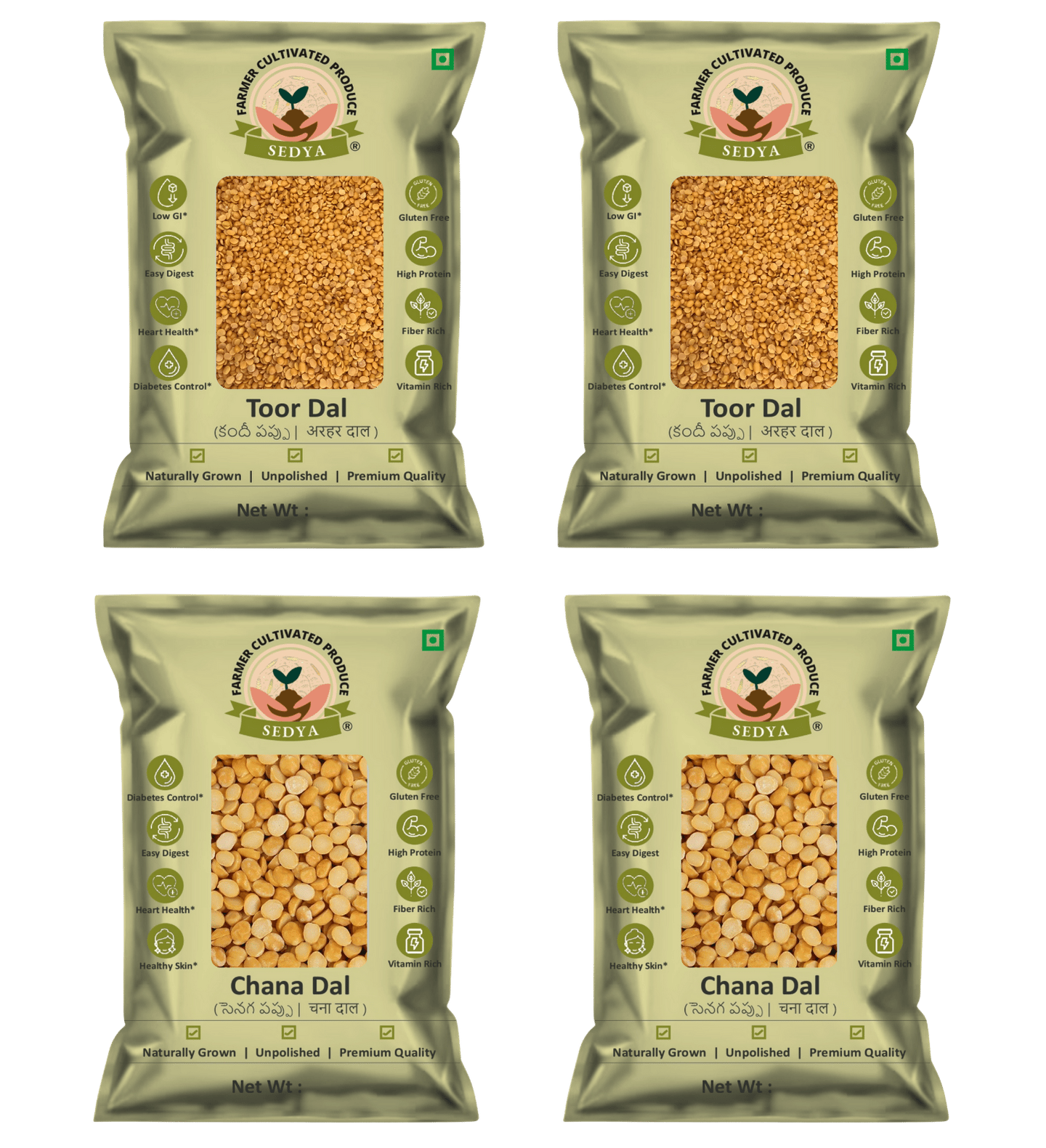 Sedya Premium Toor Dal & Chana Dal Combo | Unpolished, Protein Rich | 2kg (1kg Each)