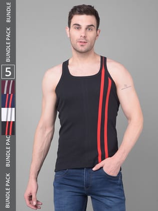 Men's Assorted Pack of 5 Solid Combed Cotton Racerback Styled Gym Vest Men's Assorted Pack of 5 Solid Combed Cotton Racerback Styled Gym Vest