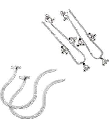 HEER COLLECTION - Silver Anklets ( Pack of 2 )
