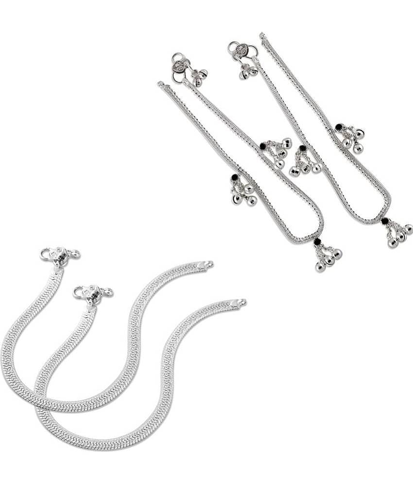 HEER COLLECTION - Silver Anklets ( Pack of 2 )