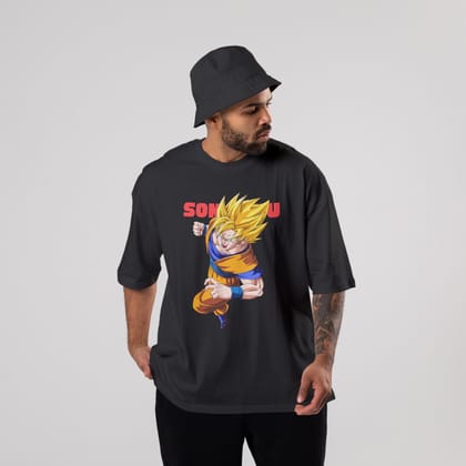Super Saiyan Goku Oversized T-Shirt-S / Black / 240 GSM (100% Cotton)