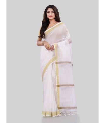 Desh Bidesh Cotton Striped Saree With Unstitched Blouse Piece ( White )