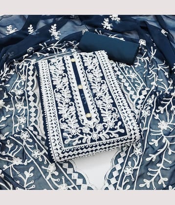 Gazal Fashions Unstitched Georgette Embroidered Dress Material - Blue ( Pack of 1 )